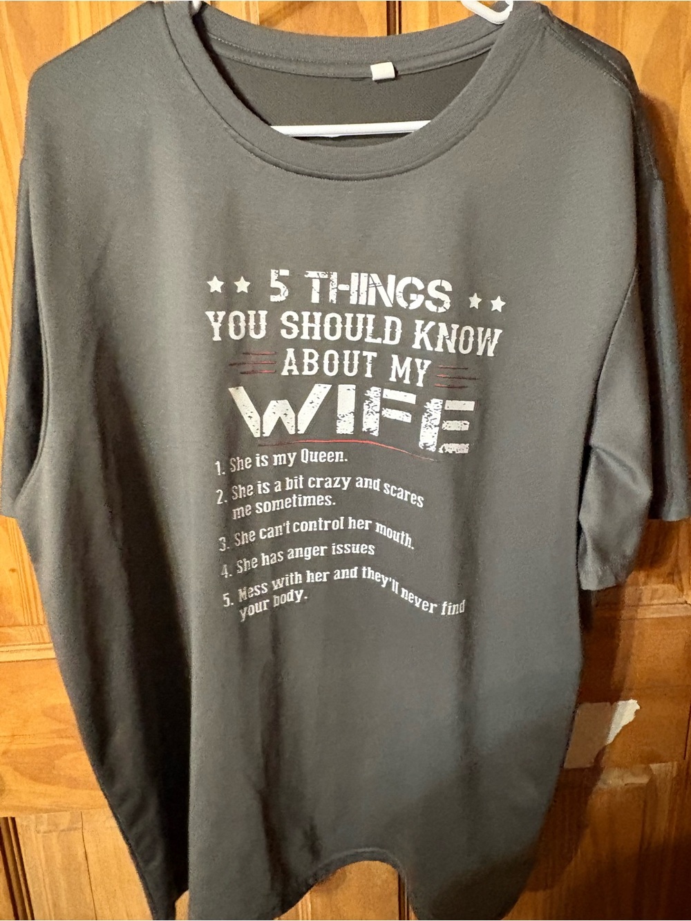 Graphic Crewneck Tee - Charcoal "5 Things You Should Know About My Wife"